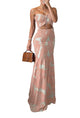 CHICME Floral Printed Maxi Dress Tie Ruched Shirred Bandeau Party Dress Slim Fit Ruffle Hem Vacation Dresses - Closet Her'
