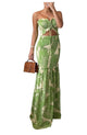 CHICME Floral Printed Maxi Dress Tie Ruched Shirred Bandeau Party Dress Slim Fit Ruffle Hem Vacation Dresses - Closet Her'