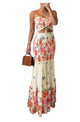 CHICME Floral Printed Maxi Dress Tie Ruched Shirred Bandeau Party Dress Slim Fit Ruffle Hem Vacation Dresses - Closet Her'