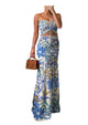 CHICME Floral Printed Maxi Dress Tie Ruched Shirred Bandeau Party Dress Slim Fit Ruffle Hem Vacation Dresses - Closet Her'