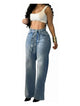 High Waisted Wide Leg Jeans for Women Rhinestone Embellished Denim Pants with Matching Sparkle Belt - Closet Her'